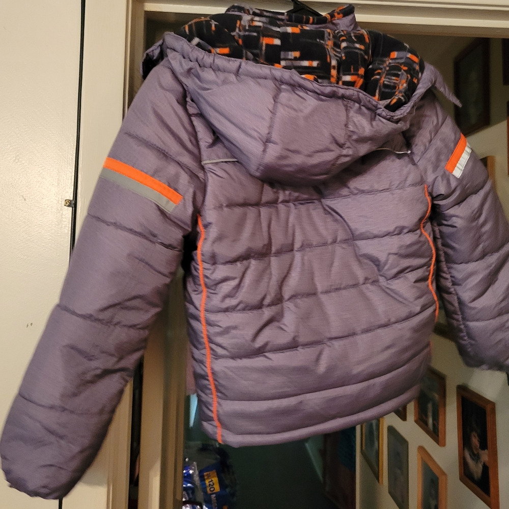 London Fog Kids Gray Puffer Jacket with Orange Trim